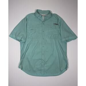 Columbia PFG Omni-Shade Fishing Shirt Mens Size Large Teal Tamiami Short Sleeve